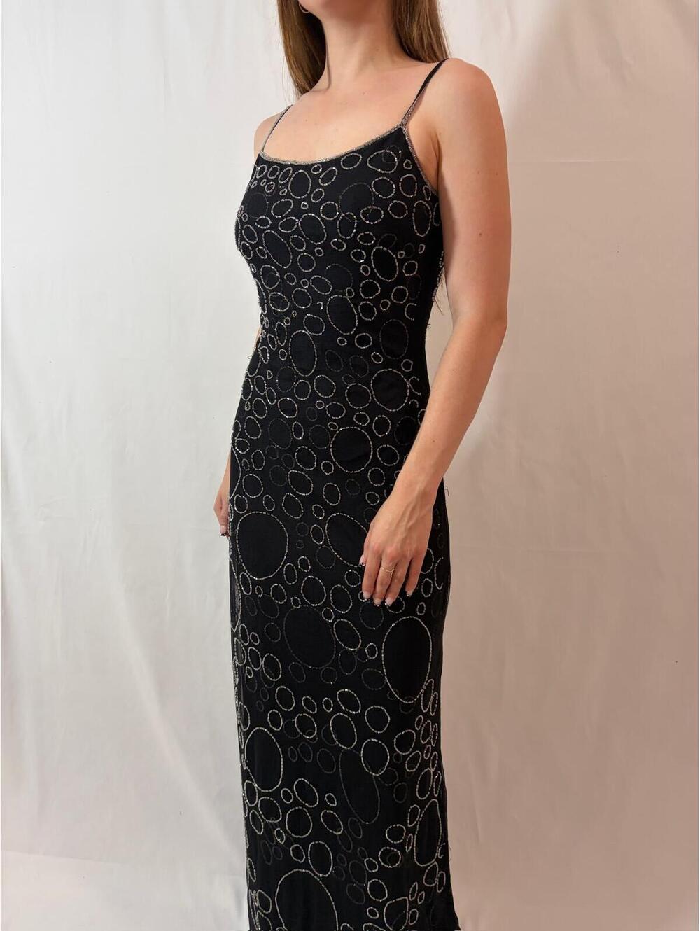 Black and Silver Fully Beaded Bubble Cache Maxi Formal Dress - Picture 2 of 9